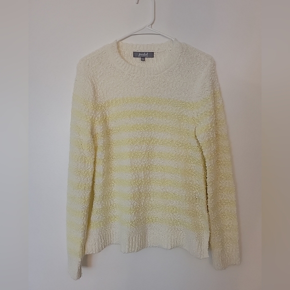 Marled Reunited Clothing Womens Small Sweater Yellow And White Striped - Picture 1 of 4
